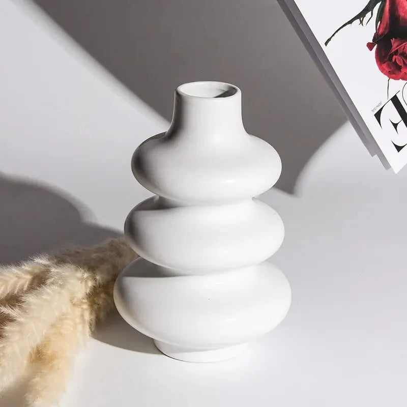 CuteLife Nordic White Geometric Ceramic Flower Vase Decoration Home Office Livingroom Plant Wedding Arrangement Table