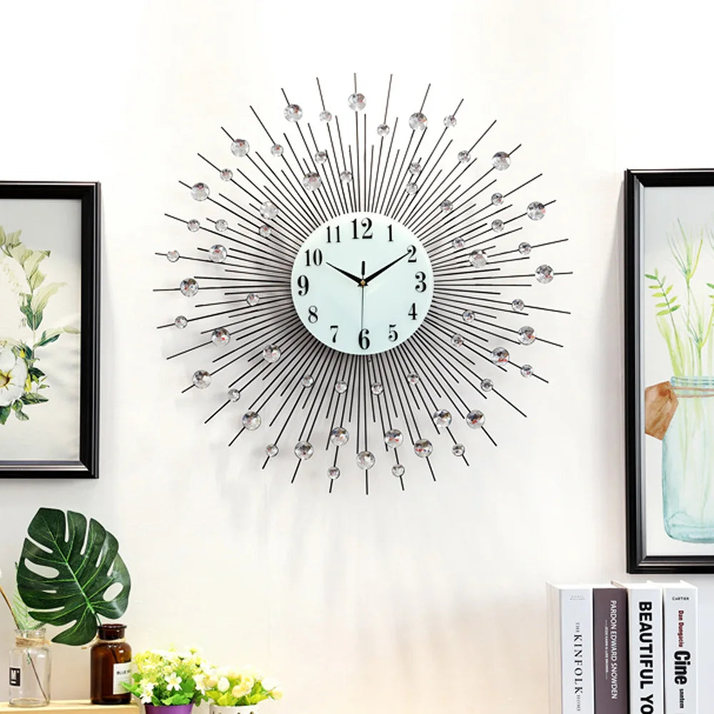 Vintage Metal Sunburst Round Wall Clock Large Morden Luxury Wall Clocks Design Home Art Decor Ornaments