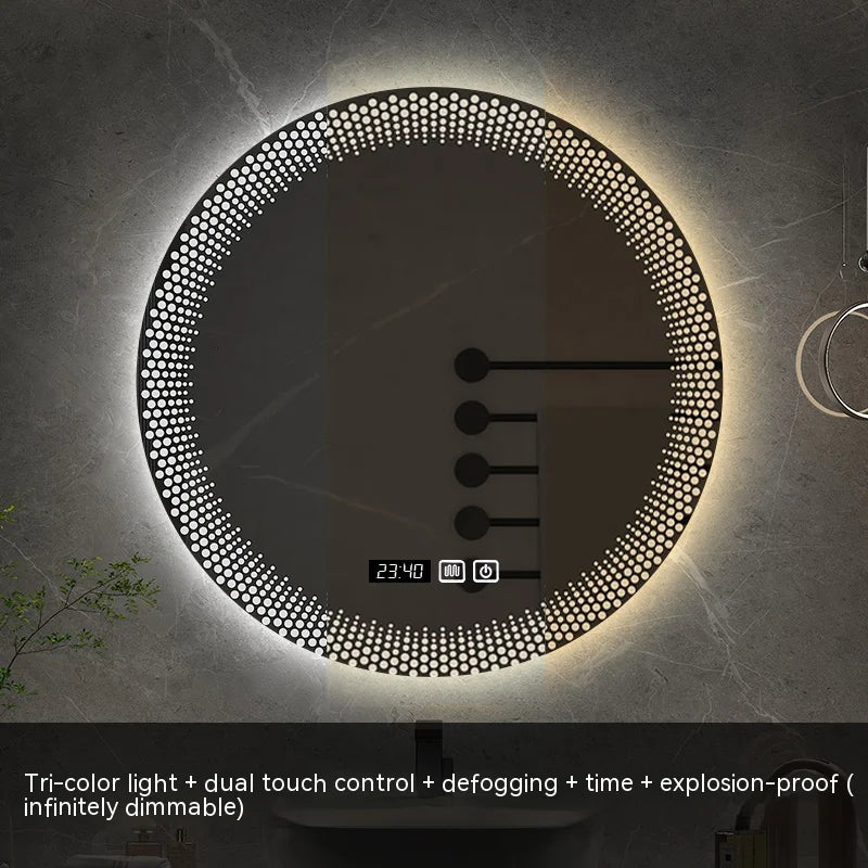 70CM Round LED Bathroom Mirror 3 Color Adjustable Backlight With Smart Hotel Bedroom Defogging Decorative Mirror