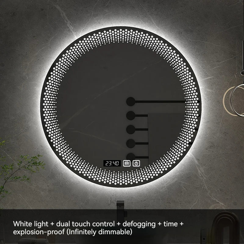 70CM Round LED Bathroom Mirror 3 Color Adjustable Backlight With Smart Hotel Bedroom Defogging Decorative Mirror