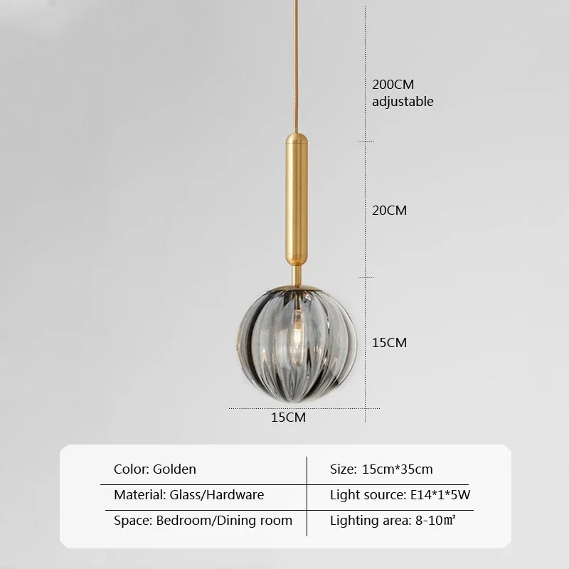 Modern LED Glass Ball Pendant Lamp Fixtures Gold Bedside Kitchen Hanging Lights Luminaire Dining Room Lighting Indoor Decoration