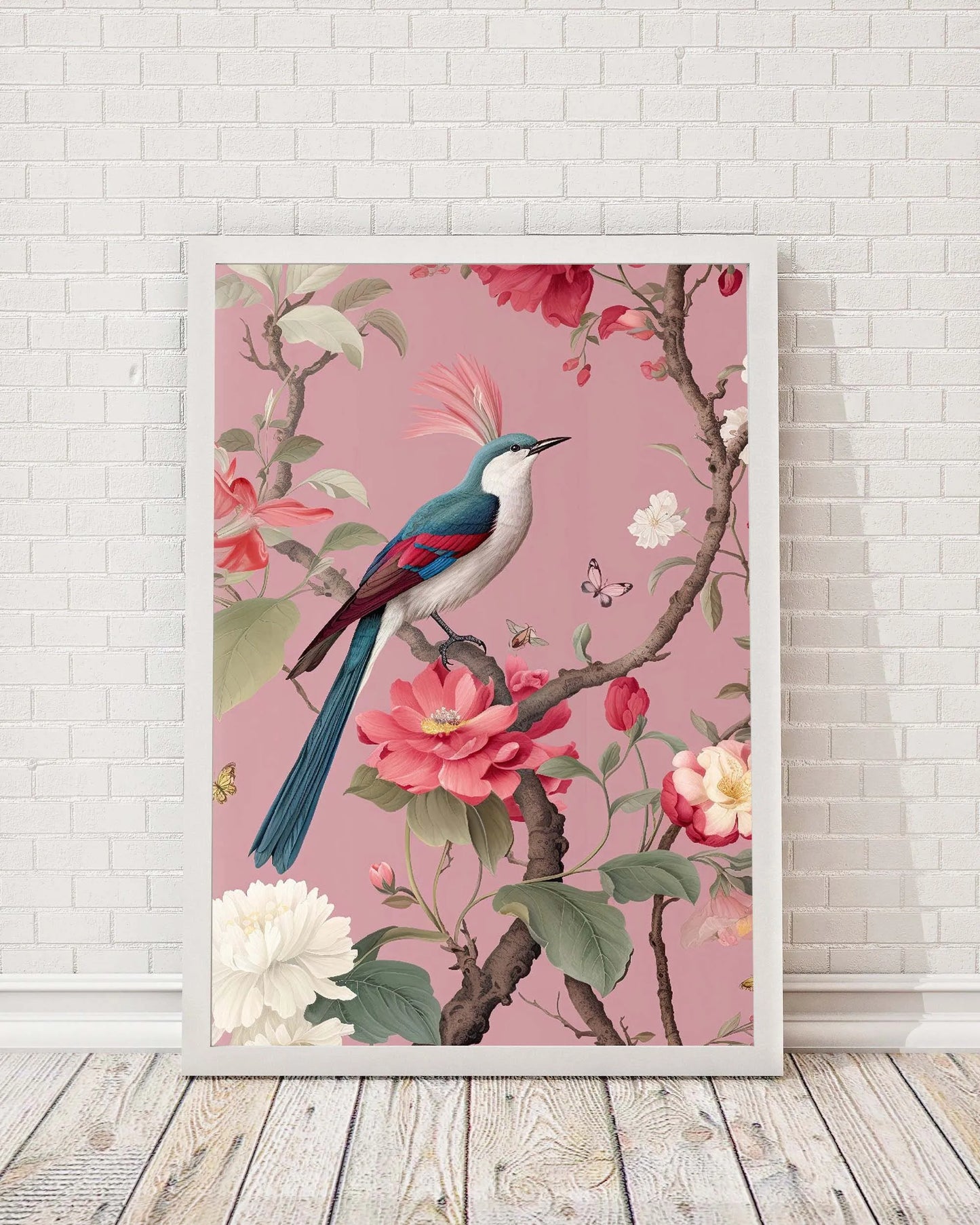 Traditional Chinoiserie Bird and Flower Budgie Heron Landscape Poster Canvas Painting Wall Art Pictures Home Interior Decor