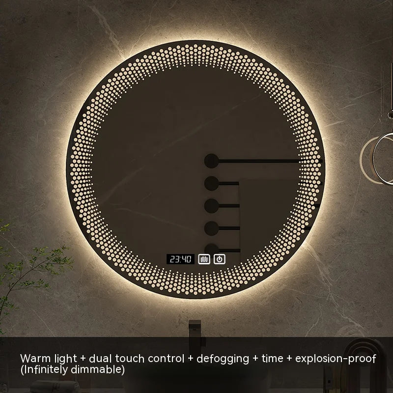 70CM Round LED Bathroom Mirror 3 Color Adjustable Backlight With Smart Hotel Bedroom Defogging Decorative Mirror
