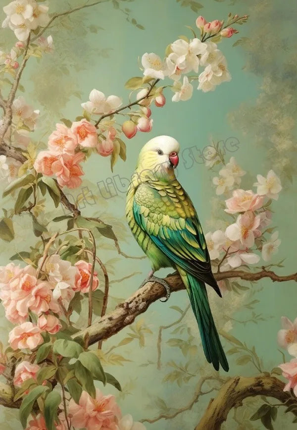 Traditional Chinoiserie Bird and Flower Budgie Heron Landscape Poster Canvas Painting Wall Art Pictures Home Interior Decor