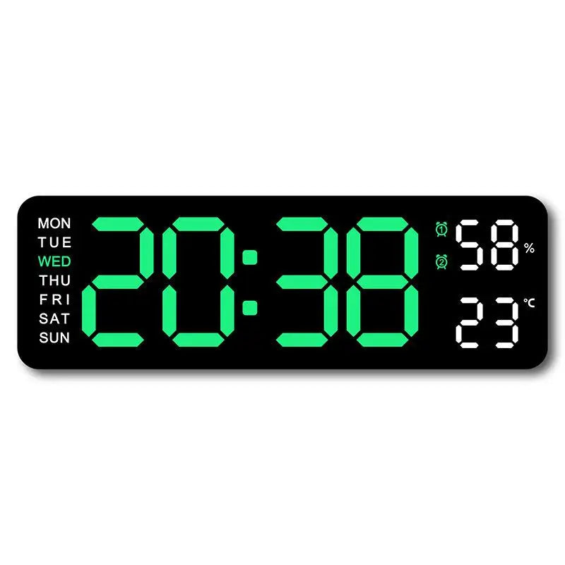 12/24H Large Digital Wall Clock Brightness Adjustable Electronic LED Table Alarm Clock Temperature Humidity Week Display Clock
