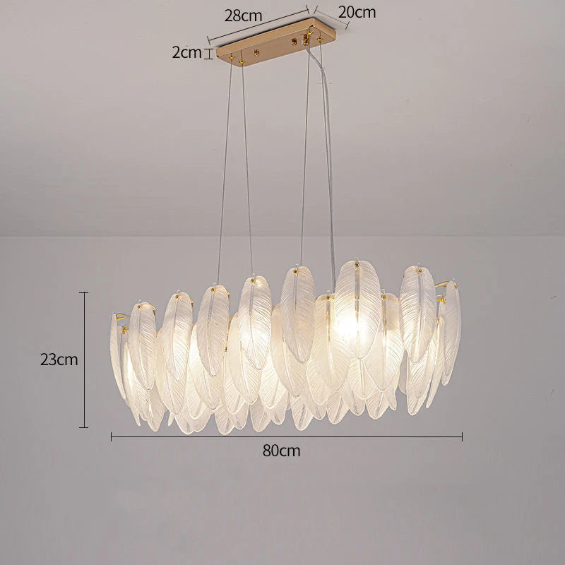 Modern Luxury Villa Led Chandelier Feather Glass Gold Metal For Living Room Bedroom Pendant Lights Home Decor Lighting Fixture