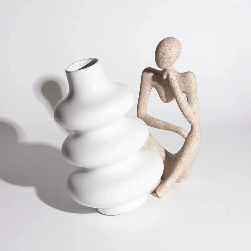 CuteLife Nordic White Geometric Ceramic Flower Vase Decoration Home Office Livingroom Plant Wedding Arrangement Table