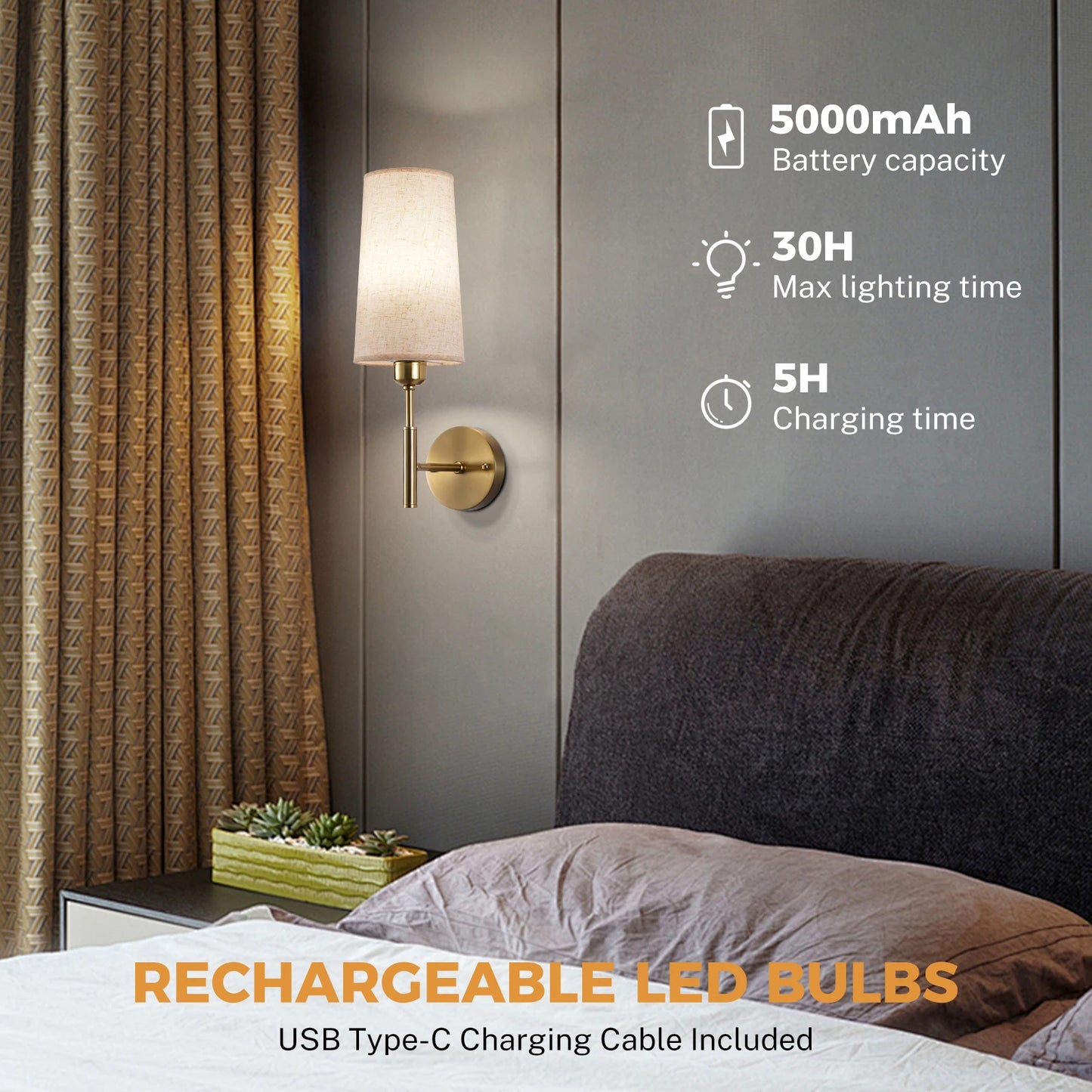 Linen Battery Operated Wall Sconce Set of 2 Rechargeable Wall Sconce with Remote Dimmable Wireless Wall Sconces No Wiring