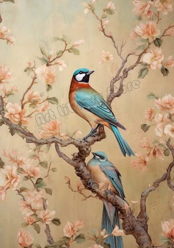 Traditional Chinoiserie Bird and Flower Budgie Heron Landscape Poster Canvas Painting Wall Art Pictures Home Interior Decor
