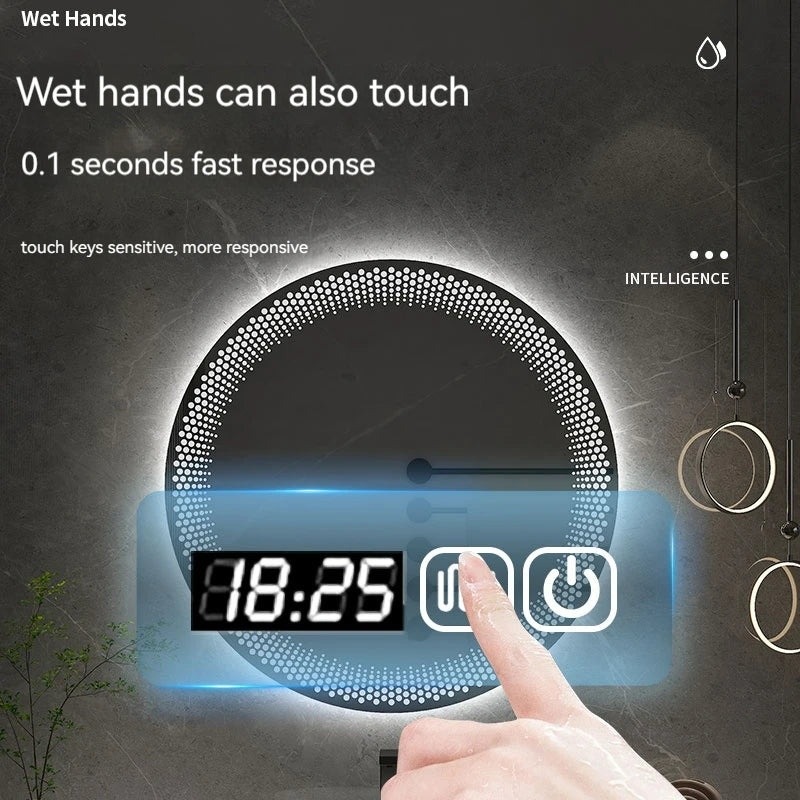 70CM Round LED Bathroom Mirror 3 Color Adjustable Backlight With Smart Hotel Bedroom Defogging Decorative Mirror