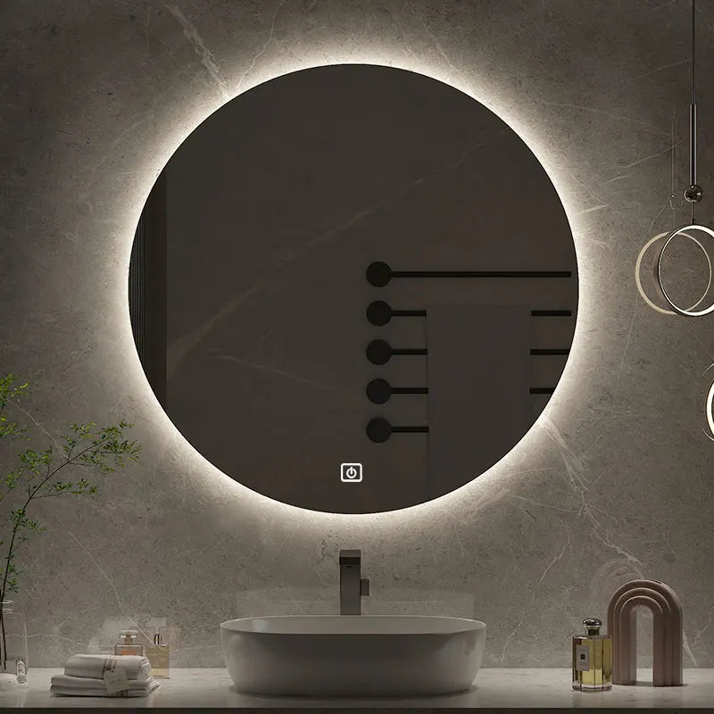 50cm Round Intelligent Human Body Sensing Led Bathroom Mirror With Bluetooth Speaker Hotel Decoration Mirror 3 Color Adjustable