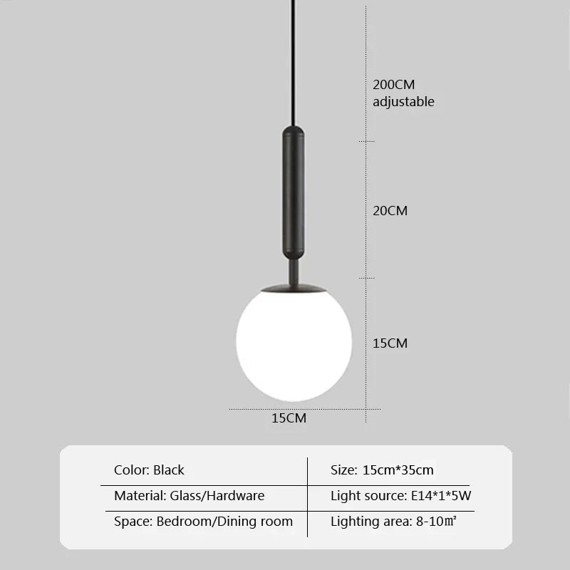 Modern LED Glass Ball Pendant Lamp Fixtures Gold Bedside Kitchen Hanging Lights Luminaire Dining Room Lighting Indoor Decoration