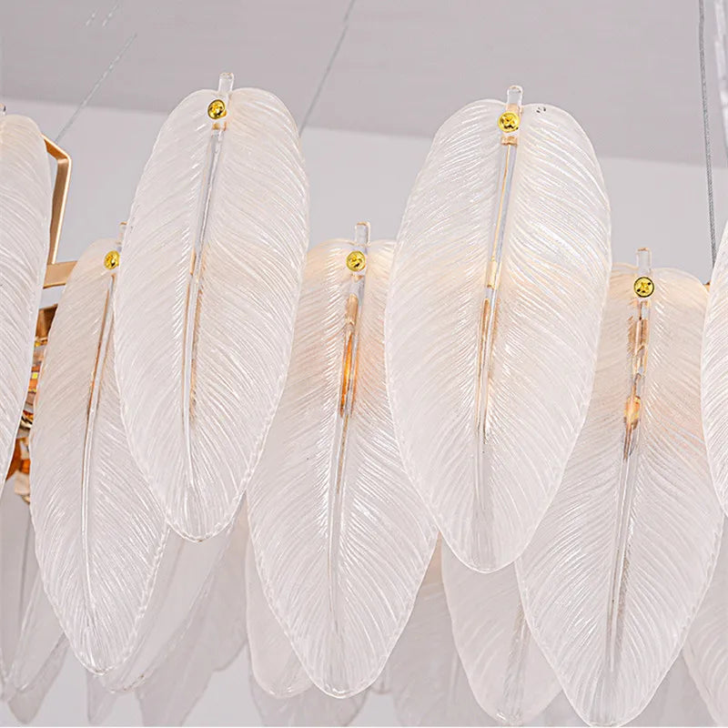 Modern Luxury Villa Led Chandelier Feather Glass Gold Metal For Living Room Bedroom Pendant Lights Home Decor Lighting Fixture