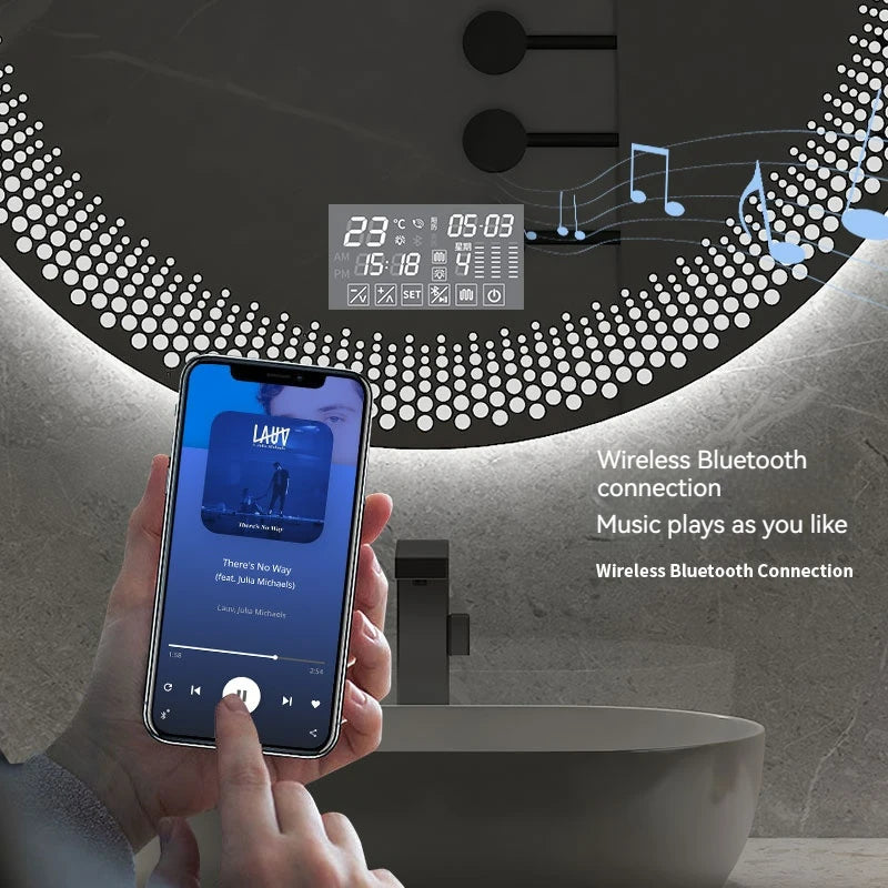 70CM Round LED Bathroom Mirror 3 Color Adjustable Backlight With Smart Hotel Bedroom Defogging Decorative Mirror