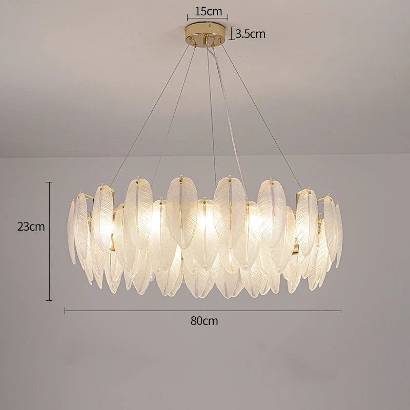 Modern Luxury Villa Led Chandelier Feather Glass Gold Metal For Living Room Bedroom Pendant Lights Home Decor Lighting Fixture