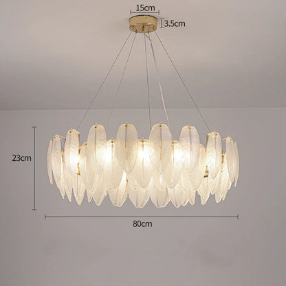 Modern Luxury Villa Led Chandelier Feather Glass Gold Metal For Living Room Bedroom Pendant Lights Home Decor Lighting Fixture