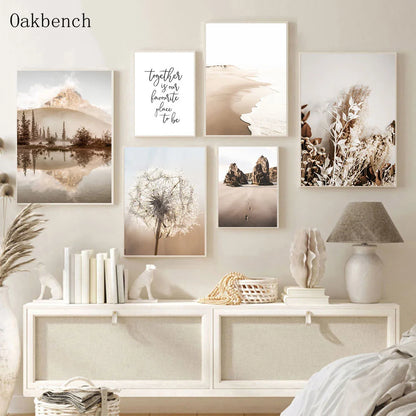Mountain Sea Landscape Art Canvas Painting Hay Dandelion Print Beach Wall Art Posters Nordic Wall Pictures For Home Decoration