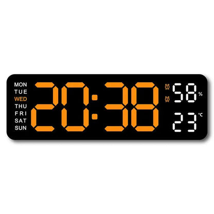 12/24H Large Digital Wall Clock Brightness Adjustable Electronic LED Table Alarm Clock Temperature Humidity Week Display Clock