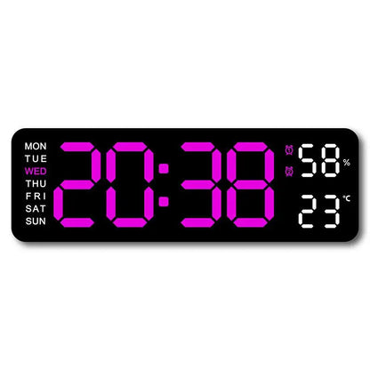 12/24H Large Digital Wall Clock Brightness Adjustable Electronic LED Table Alarm Clock Temperature Humidity Week Display Clock