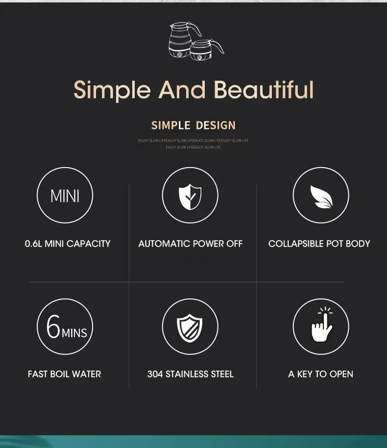 Electric Kettle Mini Foldable Water Heater 600ml Home Hot Water Kettle Portable Kitchen Kettle 220V Travel Home Electric Kettle