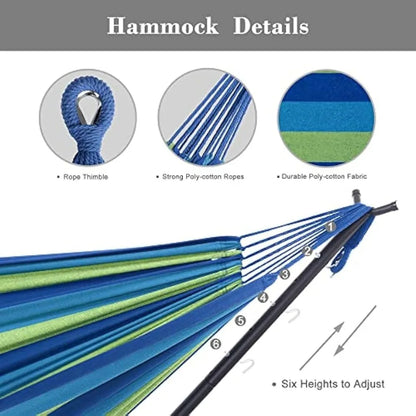 SUNCREAT 2-in-1 Hammocks Hammock Chair with Stand, 475 lbs Capacity, Heavy Duty Two Person Hammock with Stand, Blue Stripe
