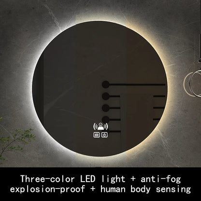 50cm Round Intelligent Human Body Sensing Led Bathroom Mirror With Bluetooth Speaker Hotel Decoration Mirror 3 Color Adjustable