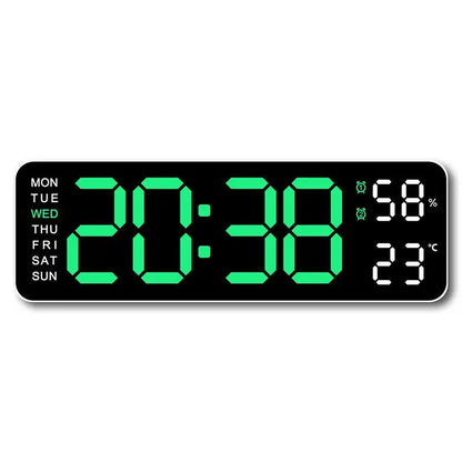 12/24H Large Digital Wall Clock Brightness Adjustable Electronic LED Table Alarm Clock Temperature Humidity Week Display Clock