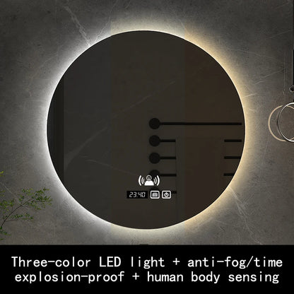 50cm Round Intelligent Human Body Sensing Led Bathroom Mirror With Bluetooth Speaker Hotel Decoration Mirror 3 Color Adjustable