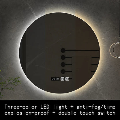 50cm Round Intelligent Human Body Sensing Led Bathroom Mirror With Bluetooth Speaker Hotel Decoration Mirror 3 Color Adjustable
