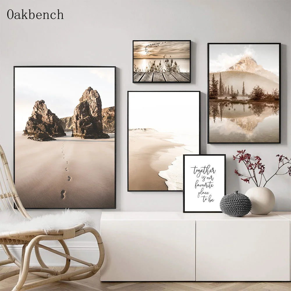 Mountain Sea Landscape Art Canvas Painting Hay Dandelion Print Beach Wall Art Posters Nordic Wall Pictures For Home Decoration