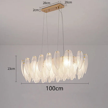 Modern Luxury Villa Led Chandelier Feather Glass Gold Metal For Living Room Bedroom Pendant Lights Home Decor Lighting Fixture