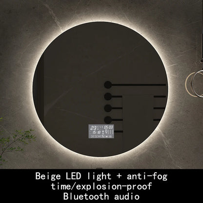 50cm Round Intelligent Human Body Sensing Led Bathroom Mirror With Bluetooth Speaker Hotel Decoration Mirror 3 Color Adjustable