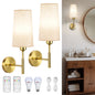 Linen Battery Operated Wall Sconce Set of 2 Rechargeable Wall Sconce with Remote Dimmable Wireless Wall Sconces No Wiring
