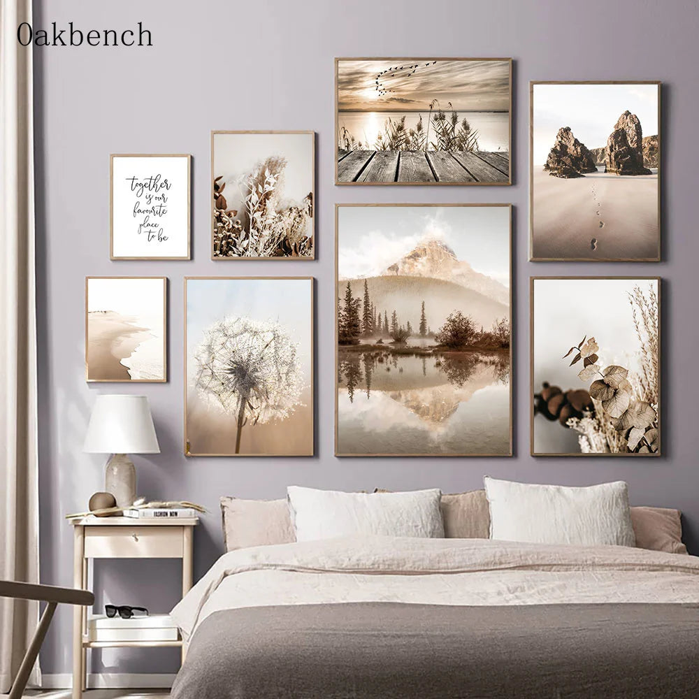 Mountain Sea Landscape Art Canvas Painting Hay Dandelion Print Beach Wall Art Posters Nordic Wall Pictures For Home Decoration