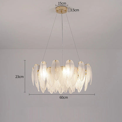 Modern Luxury Villa Led Chandelier Feather Glass Gold Metal For Living Room Bedroom Pendant Lights Home Decor Lighting Fixture