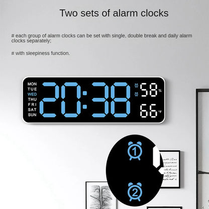 12/24H Large Digital Wall Clock Brightness Adjustable Electronic LED Table Alarm Clock Temperature Humidity Week Display Clock