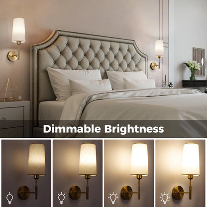Linen Battery Operated Wall Sconce Set of 2 Rechargeable Wall Sconce with Remote Dimmable Wireless Wall Sconces No Wiring