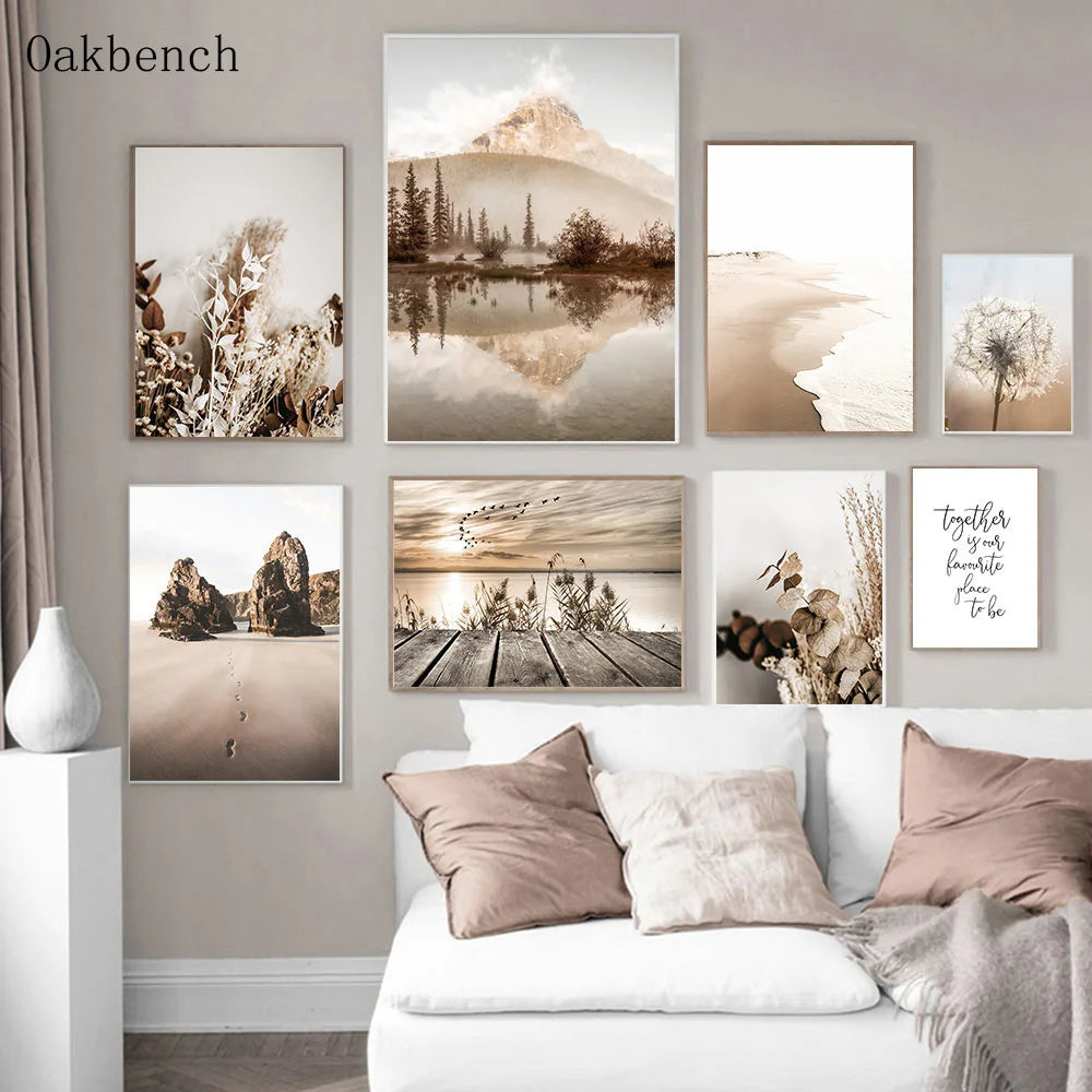 Mountain Sea Landscape Art Canvas Painting Hay Dandelion Print Beach Wall Art Posters Nordic Wall Pictures For Home Decoration