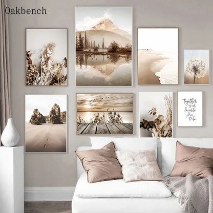 Mountain Sea Landscape Art Canvas Painting Hay Dandelion Print Beach Wall Art Posters Nordic Wall Pictures For Home Decoration