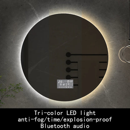 50cm Round Intelligent Human Body Sensing Led Bathroom Mirror With Bluetooth Speaker Hotel Decoration Mirror 3 Color Adjustable