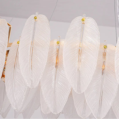 Modern Luxury Villa Led Chandelier Feather Glass Gold Metal For Living Room Bedroom Pendant Lights Home Decor Lighting Fixture